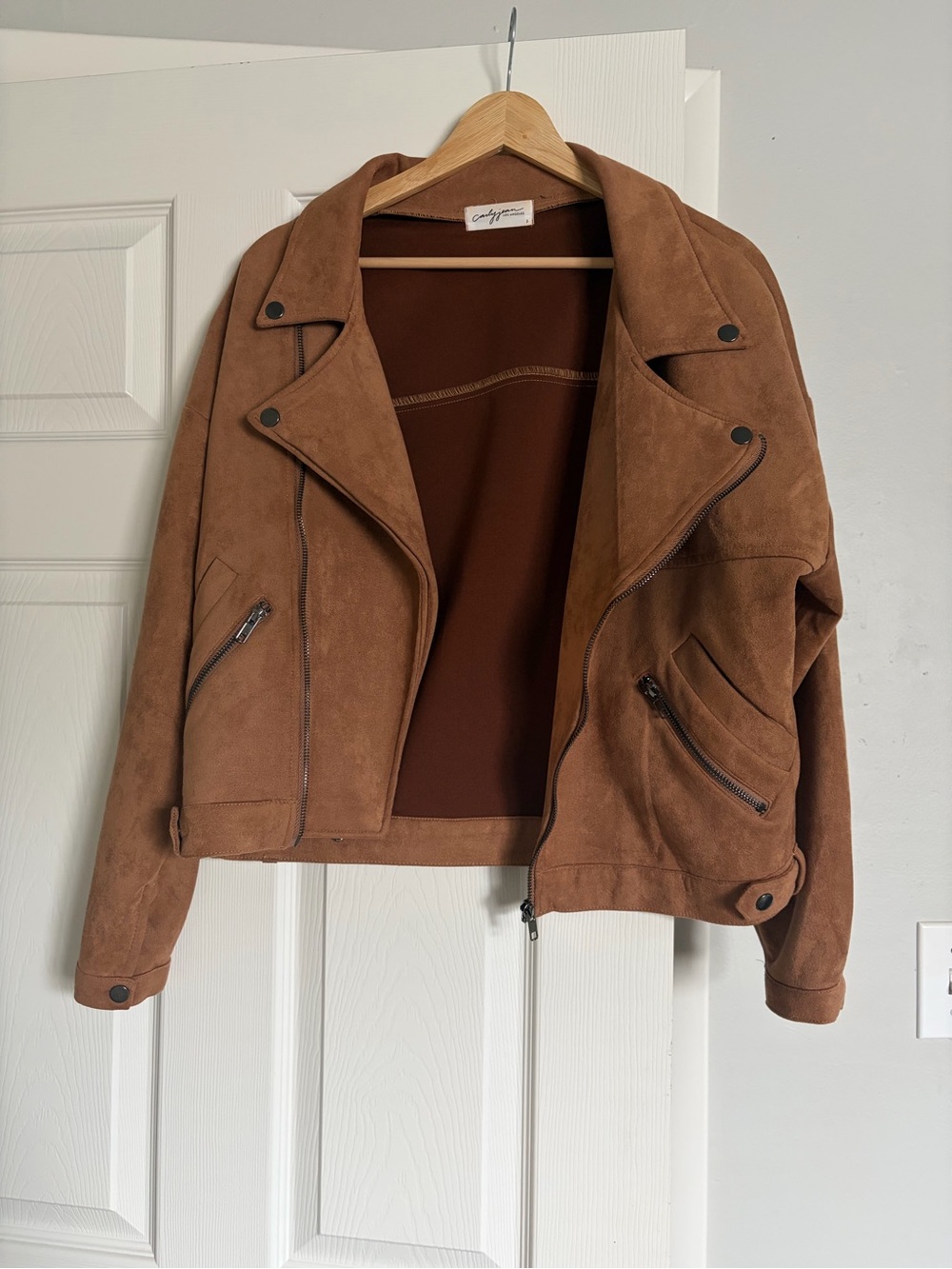 Carly Jean Los Angeles Chestnut Suede Moto Jacket